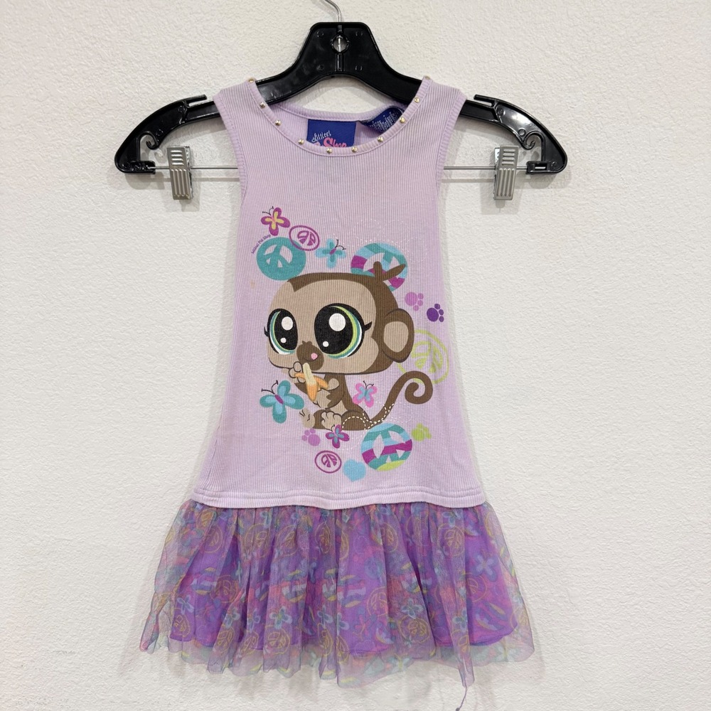 Littlest Pet Shop Girls Purple Monkey Tutu Dress Vintage Y2K 2011 XS 4-5